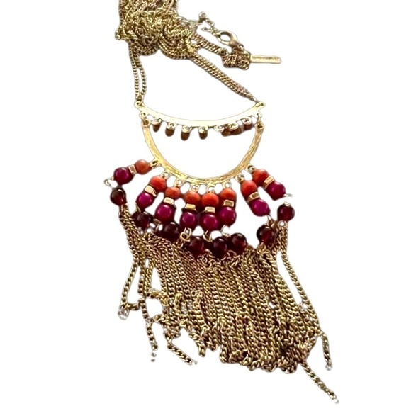Lane Bryant Jewelry - Bohemian Style Gold Tone Beaded Fringe Necklace 18in
